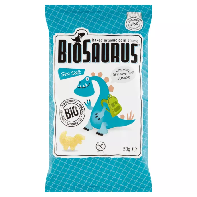 "BioSaurus Junior" Bio Kukorica snack, tengeri sós, 50 g
