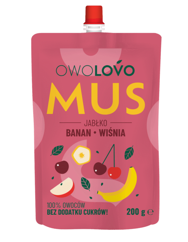 Owolovo MUS Alma-banán-meggy gyümölcspüré 200 g