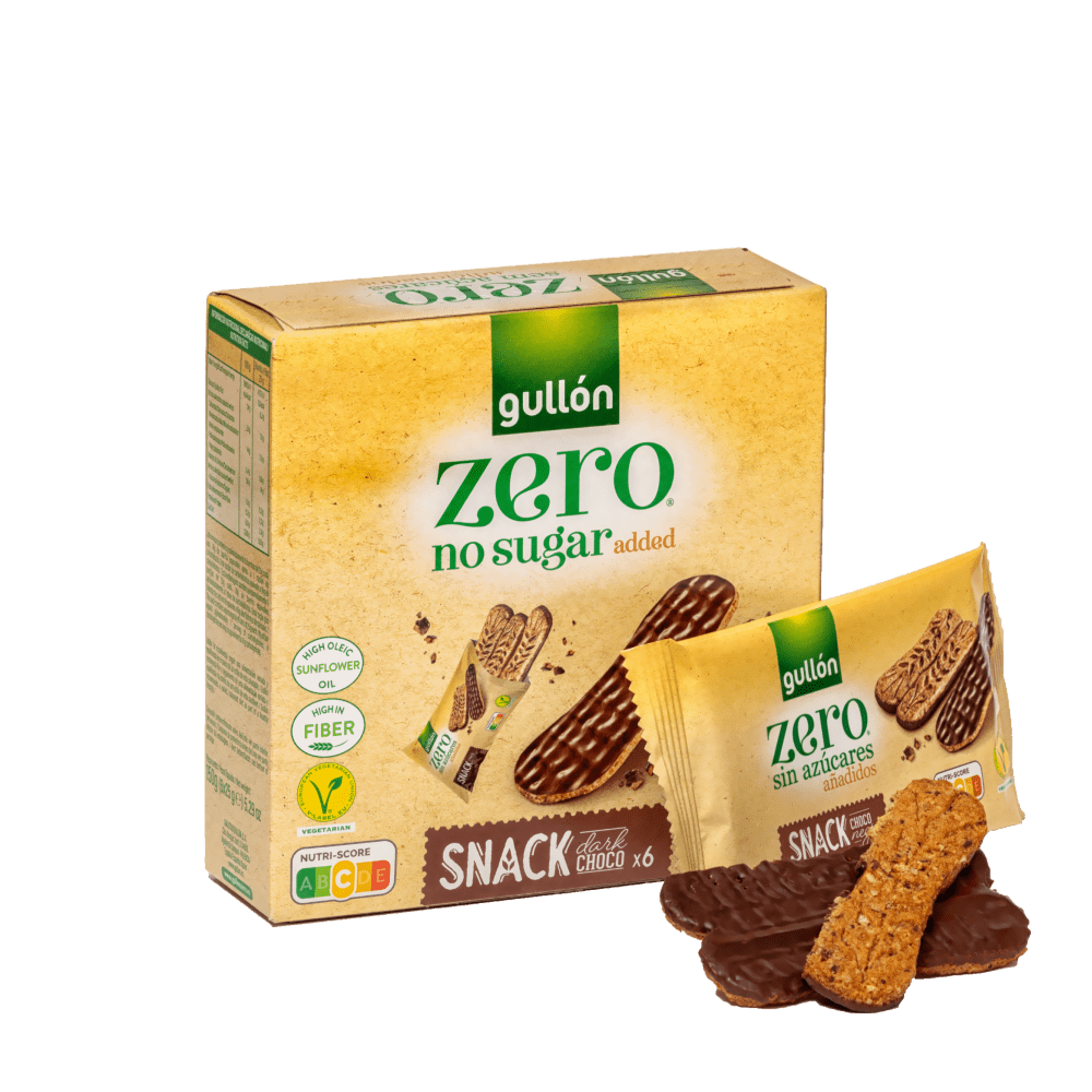 Gullón ZERO Snack Teljes kiőrlésű szelet étcsokoládé bevonattal 150 g