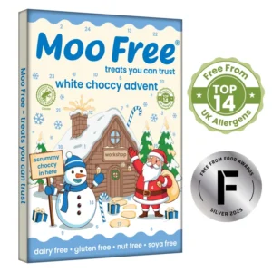 Moo Free Karácsonyi Tejmentes Fehér Csokoládé Adventi Naptár GF, Vegan 70g
