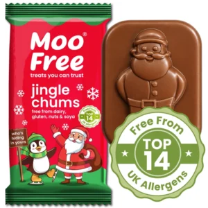 Moo Free Karácsonyi Tejmentes Jingle Chums Csokoládé szelet, Lf,GF, Vegan 15g
