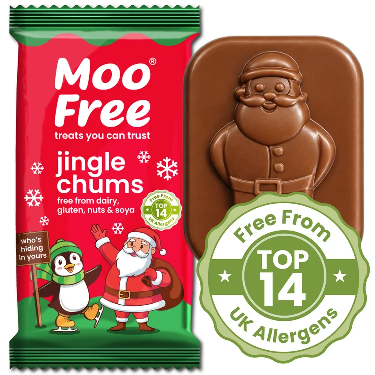 Moo Free Karácsonyi Tejmentes Jingle Chums Csokoládé szelet, Lf,GF, Vegan 15g
